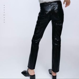 Zara Faux Leather Croc Patterned Pants with darts.